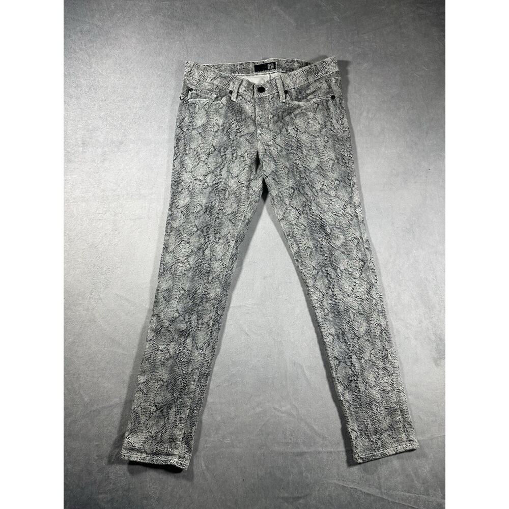 Women's David Kahn Nikki Ankle Silver Snake Pattern Denim Jeans Sz 30